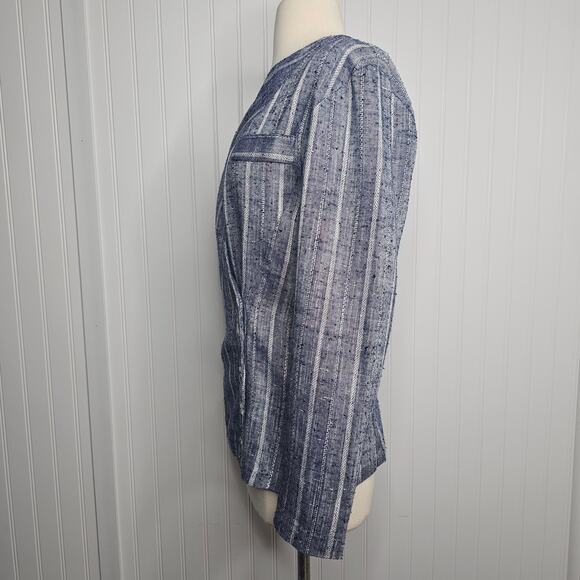 Vintage All That Jazz Women's Blue Pinstriped Crossover Blazer Size Medium y2k - Picture 3 of 10
